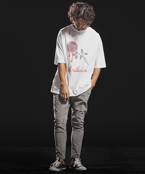 Jih Nunc(ジーヌンク)の「mt6059-ビッグシルエットプリントTシャツ -ROSE WITH ENTHUSIASM-(Tシャツ/カットソー・メンズ・ブラック/ホワイト・M/L)」の7枚目の写真