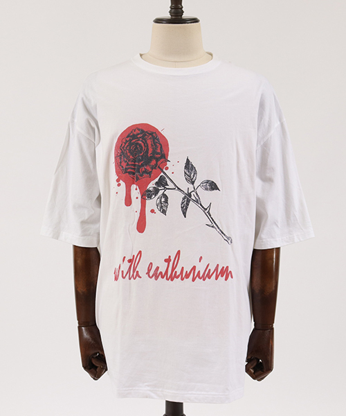 Jih Nunc(ジーヌンク)の「mt6059-ビッグシルエットプリントTシャツ -ROSE WITH ENTHUSIASM-(Tシャツ/カットソー・メンズ・ブラック/ホワイト・M/L)」の12枚目の写真