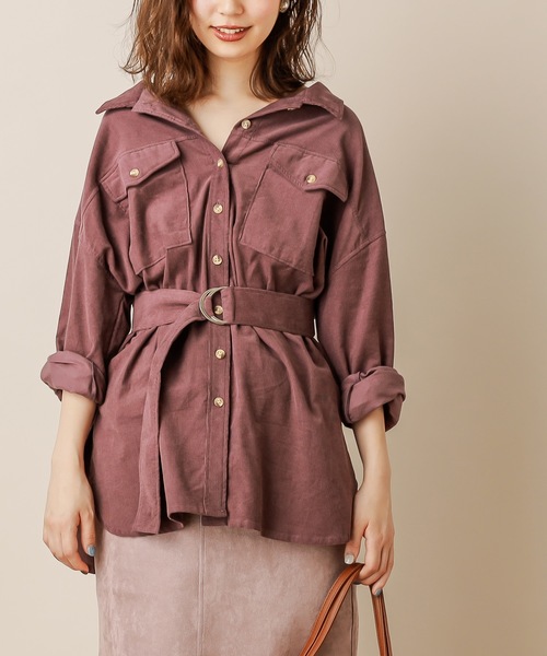 natural couture（ナチュラルクチュール）の「共ベルト付きコーデュロイシャツ（シャツ/ブラウス・レディース・アイボリー/ブラウン/パープル・FREE）」の3枚目の写真