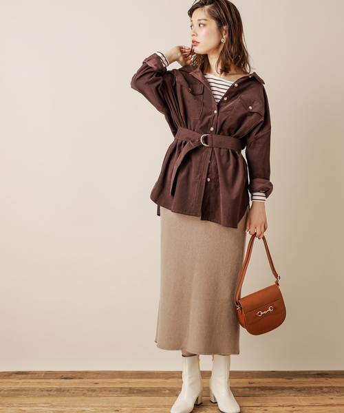 natural couture（ナチュラルクチュール）の「共ベルト付きコーデュロイシャツ（シャツ/ブラウス・レディース・アイボリー/ブラウン/パープル・FREE）」の9枚目の写真