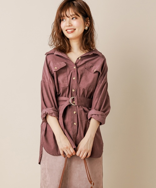 natural couture（ナチュラルクチュール）の「共ベルト付きコーデュロイシャツ（シャツ/ブラウス・レディース・アイボリー/ブラウン/パープル・FREE）」の13枚目の写真