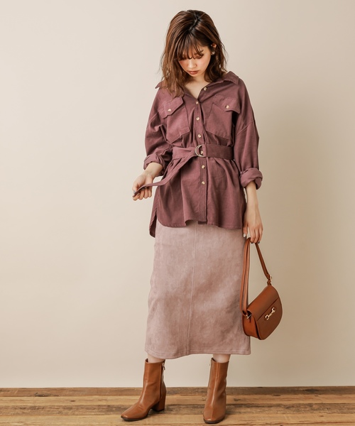 natural couture（ナチュラルクチュール）の「共ベルト付きコーデュロイシャツ（シャツ/ブラウス・レディース・アイボリー/ブラウン/パープル・FREE）」の12枚目の写真