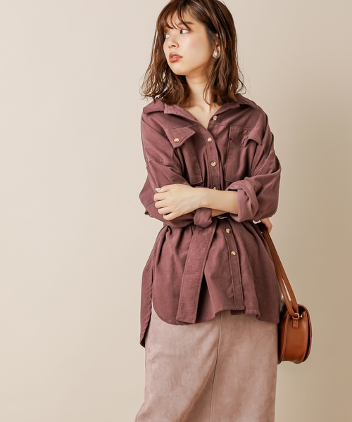natural couture（ナチュラルクチュール）の「共ベルト付きコーデュロイシャツ（シャツ/ブラウス・レディース・アイボリー/ブラウン/パープル・FREE）」の14枚目の写真