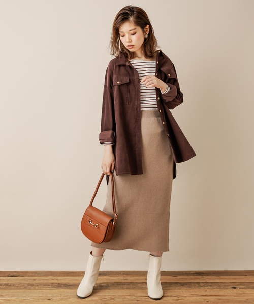 natural couture（ナチュラルクチュール）の「共ベルト付きコーデュロイシャツ（シャツ/ブラウス・レディース・アイボリー/ブラウン/パープル・FREE）」の8枚目の写真