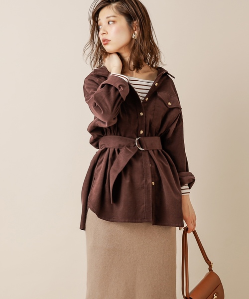 natural couture（ナチュラルクチュール）の「共ベルト付きコーデュロイシャツ（シャツ/ブラウス・レディース・アイボリー/ブラウン/パープル・FREE）」の10枚目の写真