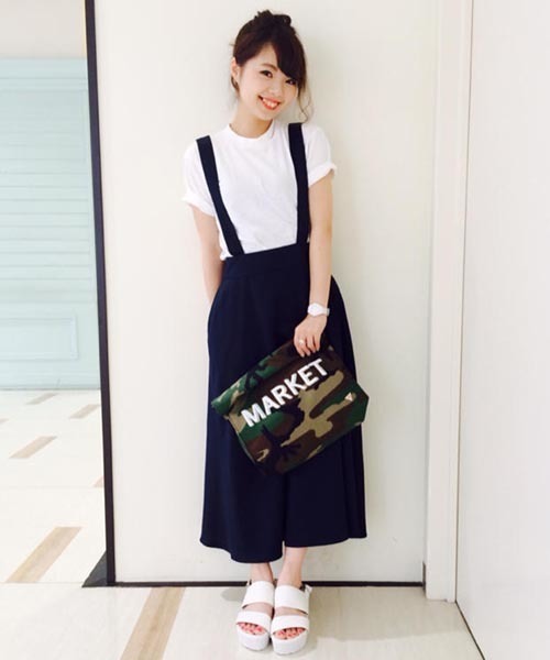 Kastane（カスタネ）の「【Kastane】サスペ付きスカート（スカート・レディース・ネイビー/オフホワイト/ライトグレー・FREE）」の12枚目の写真