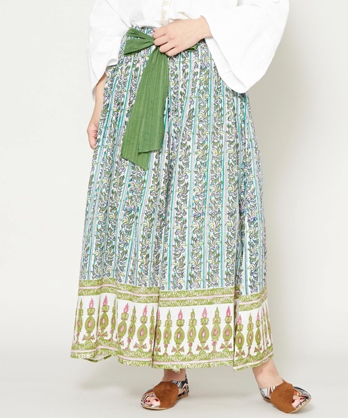 チャイハネ（チャイハネ）の「【チャイハネ】yul 綿麻ブロックプリントワイドパンツ（その他パンツ・レディース・ブルー/グリーン/マスタード/レッド・FREE）」の2枚目の写真