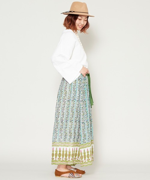 チャイハネ（チャイハネ）の「【チャイハネ】yul 綿麻ブロックプリントワイドパンツ（その他パンツ・レディース・ブルー/グリーン/マスタード/レッド・FREE）」の6枚目の写真
