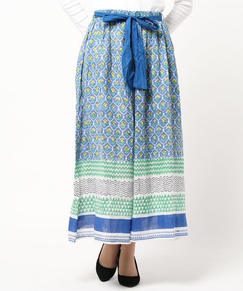 チャイハネ（チャイハネ）の「【チャイハネ】yul 綿麻ブロックプリントワイドパンツ（その他パンツ・レディース・ブルー/グリーン/マスタード/レッド・FREE）」の9枚目の写真