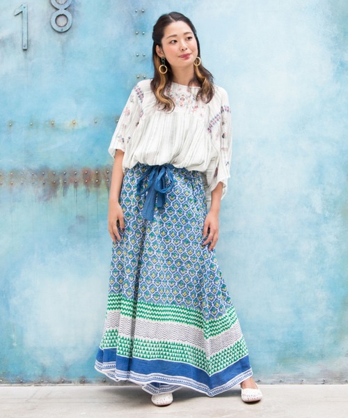 チャイハネ（チャイハネ）の「【チャイハネ】yul 綿麻ブロックプリントワイドパンツ（その他パンツ・レディース・ブルー/グリーン/マスタード/レッド・FREE）」の10枚目の写真