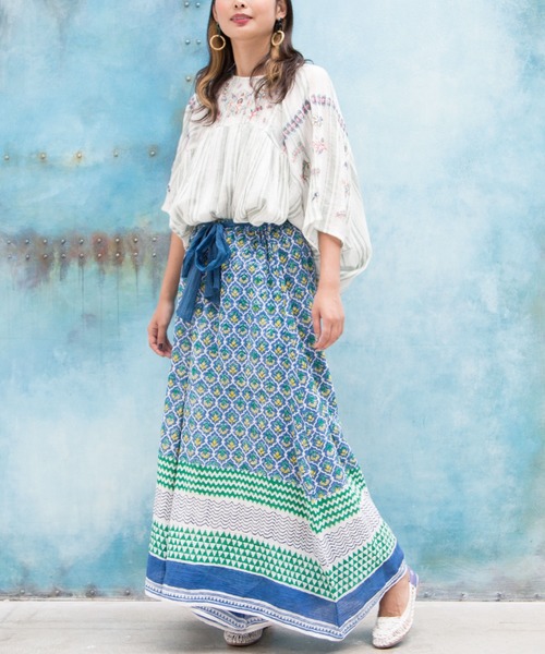 チャイハネ（チャイハネ）の「【チャイハネ】yul 綿麻ブロックプリントワイドパンツ（その他パンツ・レディース・ブルー/グリーン/マスタード/レッド・FREE）」の16枚目の写真