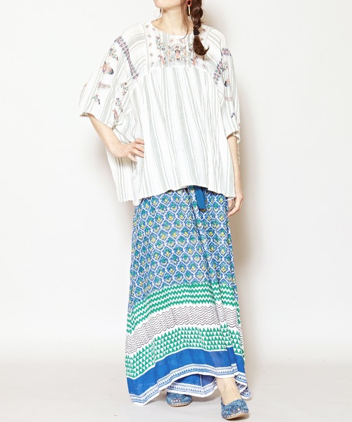 チャイハネ（チャイハネ）の「【チャイハネ】yul 綿麻ブロックプリントワイドパンツ（その他パンツ・レディース・ブルー/グリーン/マスタード/レッド・FREE）」の14枚目の写真