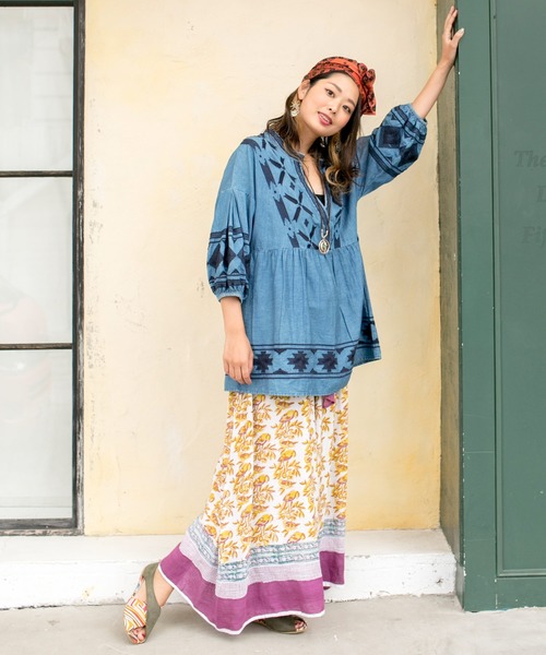 チャイハネ（チャイハネ）の「【チャイハネ】yul 綿麻ブロックプリントワイドパンツ（その他パンツ・レディース・ブルー/グリーン/マスタード/レッド・FREE）」の19枚目の写真