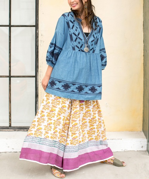 チャイハネ（チャイハネ）の「【チャイハネ】yul 綿麻ブロックプリントワイドパンツ（その他パンツ・レディース・ブルー/グリーン/マスタード/レッド・FREE）」の21枚目の写真