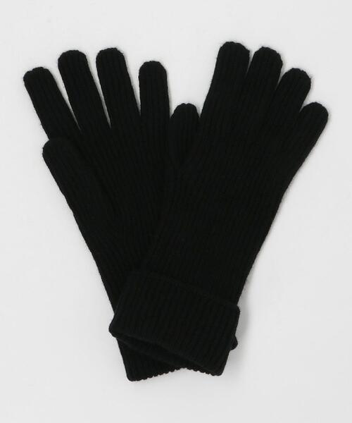 新品　ジョンストンズ　カシミヤニットリブグローブ　BLACK Johnstons of Elgin（ジョンストンズオブエルガン）の