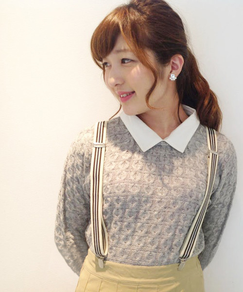 Chico（チコ）の「シャツ衿柄編みニット（ニット/セーター・レディース・グリーン/ホワイト/ネイビー/グレー・FREE）」の2枚目の写真