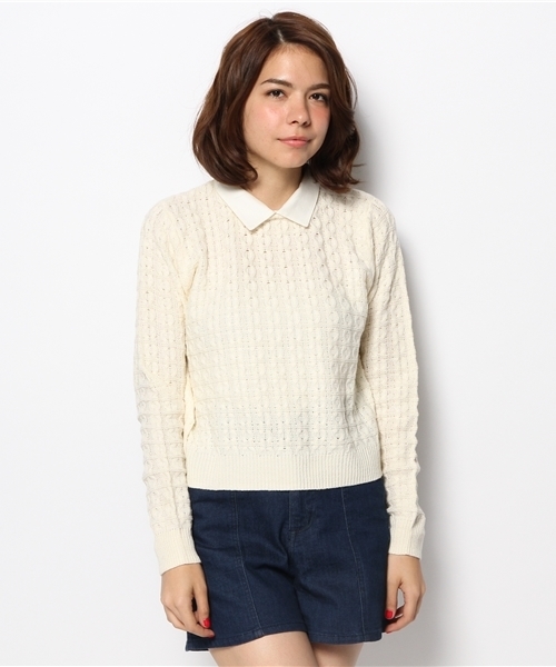 Chico（チコ）の「シャツ衿柄編みニット（ニット/セーター・レディース・グリーン/ホワイト/ネイビー/グレー・FREE）」の5枚目の写真