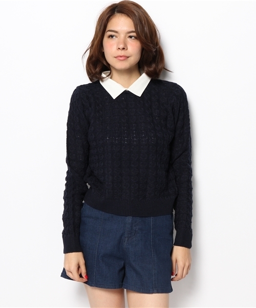 Chico（チコ）の「シャツ衿柄編みニット（ニット/セーター・レディース・グリーン/ホワイト/ネイビー/グレー・FREE）」の6枚目の写真