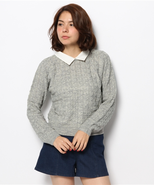 Chico（チコ）の「シャツ衿柄編みニット（ニット/セーター・レディース・グリーン/ホワイト/ネイビー/グレー・FREE）」の7枚目の写真