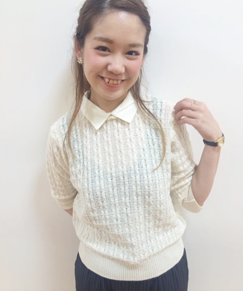 Chico（チコ）の「シャツ衿柄編みニット（ニット/セーター・レディース・グリーン/ホワイト/ネイビー/グレー・FREE）」の16枚目の写真
