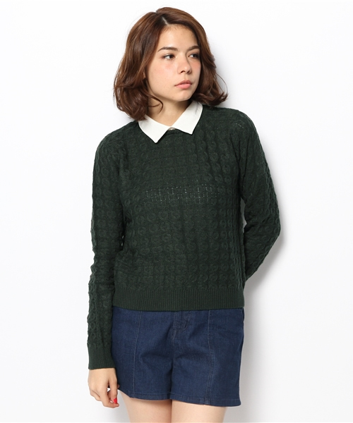 Chico（チコ）の「シャツ衿柄編みニット（ニット/セーター・レディース・グリーン/ホワイト/ネイビー/グレー・FREE）」の3枚目の写真