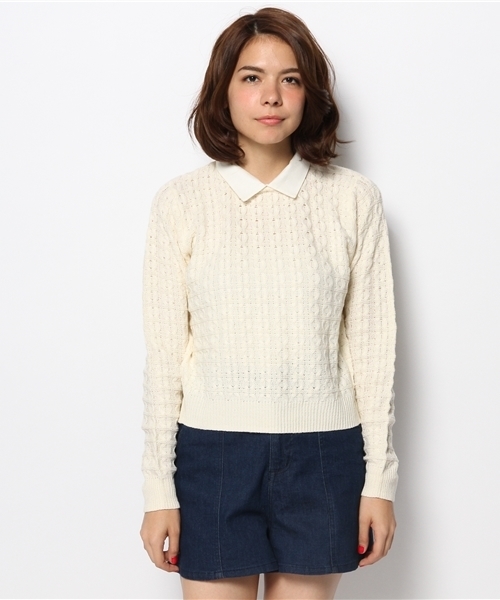 Chico（チコ）の「シャツ衿柄編みニット（ニット/セーター・レディース・グリーン/ホワイト/ネイビー/グレー・FREE）」の9枚目の写真