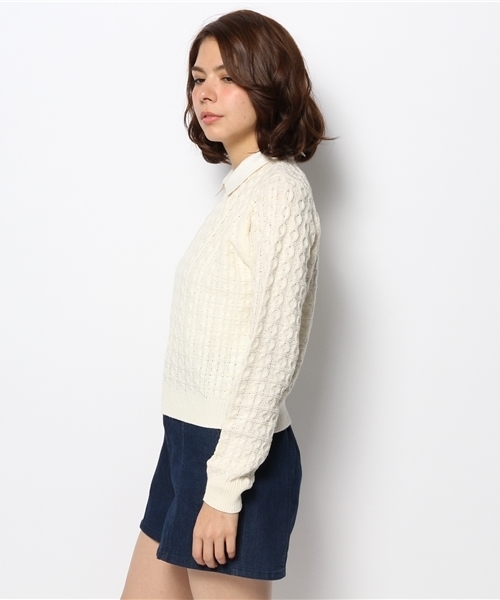 Chico（チコ）の「シャツ衿柄編みニット（ニット/セーター・レディース・グリーン/ホワイト/ネイビー/グレー・FREE）」の10枚目の写真