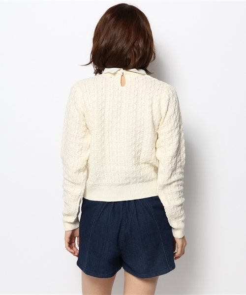 Chico（チコ）の「シャツ衿柄編みニット（ニット/セーター・レディース・グリーン/ホワイト/ネイビー/グレー・FREE）」の11枚目の写真