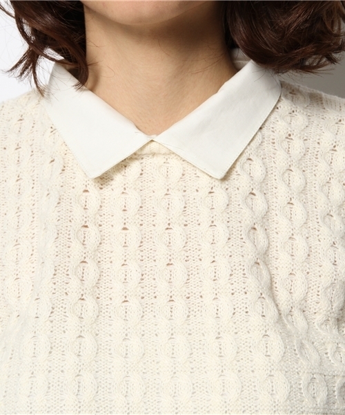 Chico（チコ）の「シャツ衿柄編みニット（ニット/セーター・レディース・グリーン/ホワイト/ネイビー/グレー・FREE）」の12枚目の写真