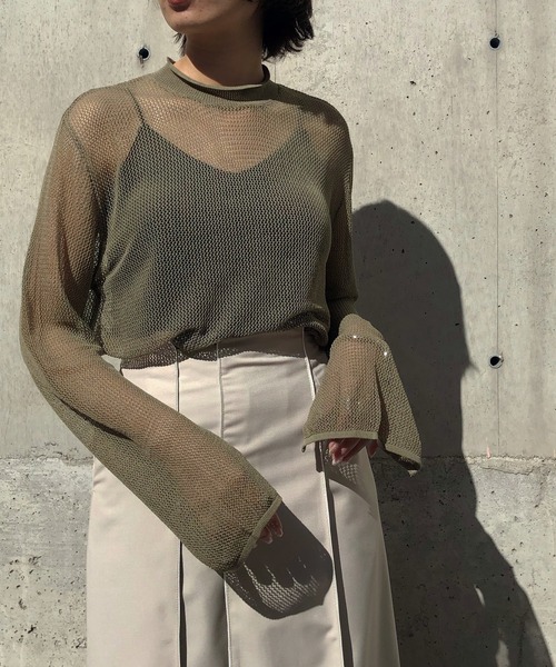 &g'aime(アンジェム)の「【&g'aime】メッシュルーズニット(ニット/セーター・レディース・ライトカーキ/ホワイト/ブラウン・FREE)」の3枚目の写真