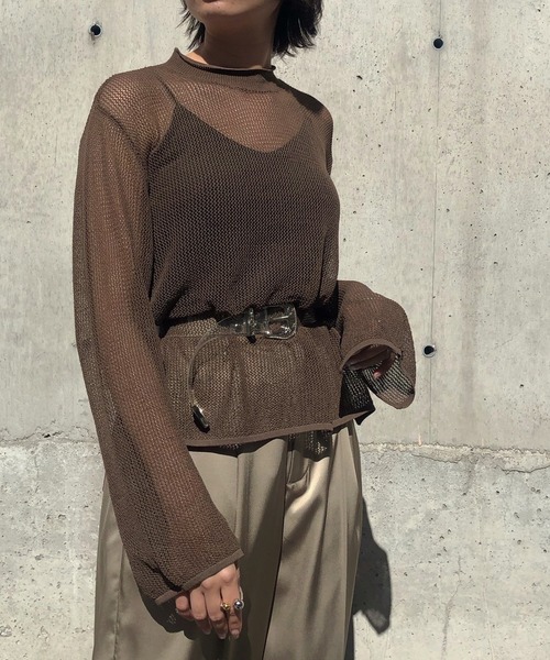 &g'aime(アンジェム)の「【&g'aime】メッシュルーズニット(ニット/セーター・レディース・ライトカーキ/ホワイト/ブラウン・FREE)」の2枚目の写真