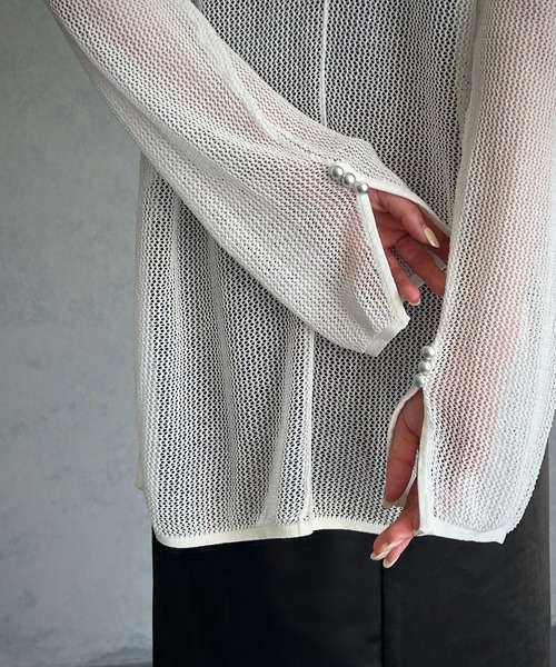 &g'aime(アンジェム)の「【&g'aime】メッシュルーズニット(ニット/セーター・レディース・ライトカーキ/ホワイト/ブラウン・FREE)」の13枚目の写真
