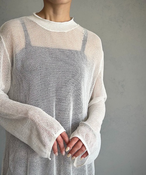 &g'aime(アンジェム)の「【&g'aime】メッシュルーズニット(ニット/セーター・レディース・ライトカーキ/ホワイト/ブラウン・FREE)」の21枚目の写真