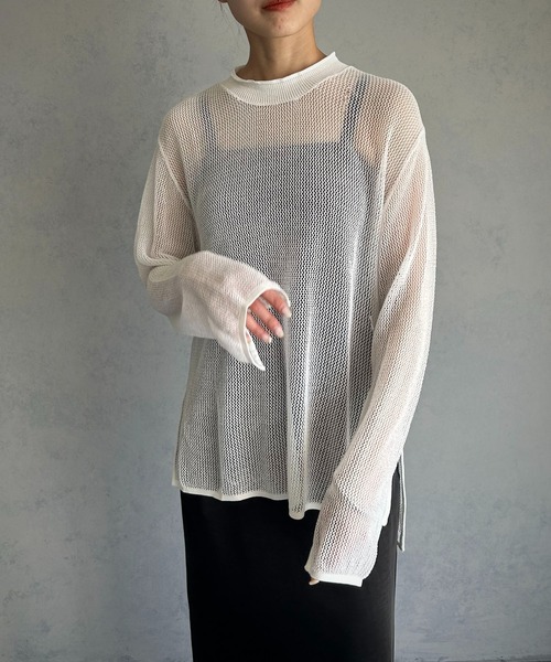 &g'aime(アンジェム)の「【&g'aime】メッシュルーズニット(ニット/セーター・レディース・ライトカーキ/ホワイト/ブラウン・FREE)」の22枚目の写真