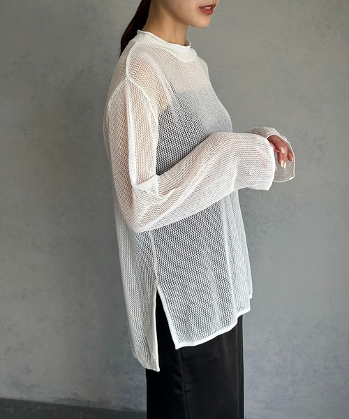 &g'aime(アンジェム)の「【&g'aime】メッシュルーズニット(ニット/セーター・レディース・ライトカーキ/ホワイト/ブラウン・FREE)」の19枚目の写真