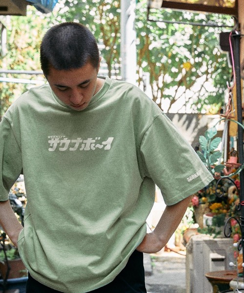 サウナボーイ(サウナボーイ)の「サウナボーイ 別注 ロゴ刺繍 プリントデザイン ビッグシルエット半袖カットソー(Tシャツ/カットソー・メンズ・ホワイト/ライトブルー/ブラック/ベージュ/グリーン系その他/ホワイト系その他2/ホワイト系その他3/ブラック系その他2/ブラック系その他3/ベージュ系その他2/ベージュ系その他3/グリーン系その他2/グリーン系その他3/ブルー系その他2/ブルー系その他3・M/L)」の10枚目の写真