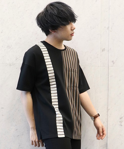 COMME CA ISM(コムサイズム)の「異素材 コンビTシャツ(Tシャツ/カットソー・メンズ・ホワイト/ブラック・MEDIUM/LARGE/X-LARGE)」の5枚目の写真