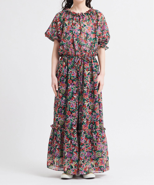 Dot＆Stripes CHILD WOMAN（ドットアンドストライプス　チャイルドウーマン）の「☆エスニックフラワーパフスリーブ ジャンプスーツ（サロペット/オーバーオール・レディース・ブラック・FREE）」の13枚目の写真