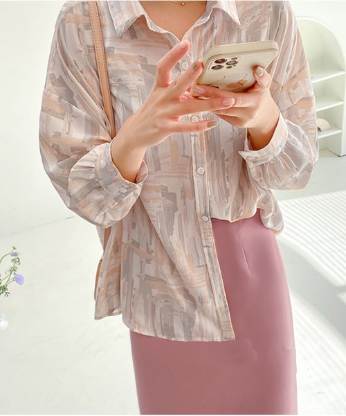 Jewelobe（ジュエローブ）の「水彩柄オーバーシャツ（シャツ/ブラウス・レディース・グリーン/ブルー/ピンク・FREE）」の10枚目の写真