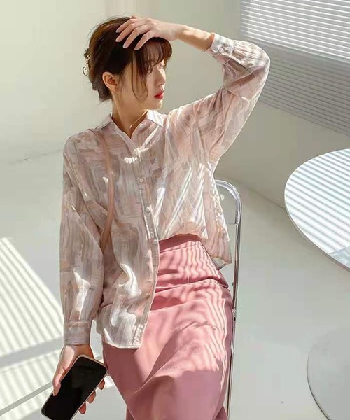 Jewelobe（ジュエローブ）の「水彩柄オーバーシャツ（シャツ/ブラウス・レディース・グリーン/ブルー/ピンク・FREE）」の7枚目の写真