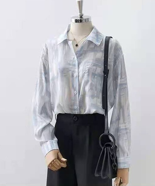 Jewelobe（ジュエローブ）の「水彩柄オーバーシャツ（シャツ/ブラウス・レディース・グリーン/ブルー/ピンク・FREE）」の5枚目の写真