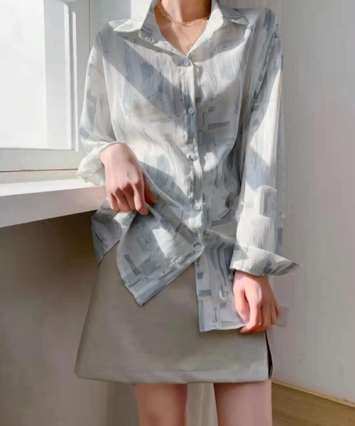 Jewelobe（ジュエローブ）の「水彩柄オーバーシャツ（シャツ/ブラウス・レディース・グリーン/ブルー/ピンク・FREE）」の12枚目の写真