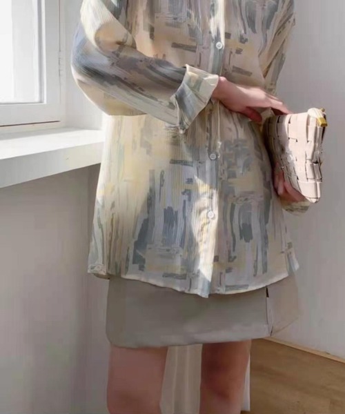 Jewelobe（ジュエローブ）の「水彩柄オーバーシャツ（シャツ/ブラウス・レディース・グリーン/ブルー/ピンク・FREE）」の6枚目の写真