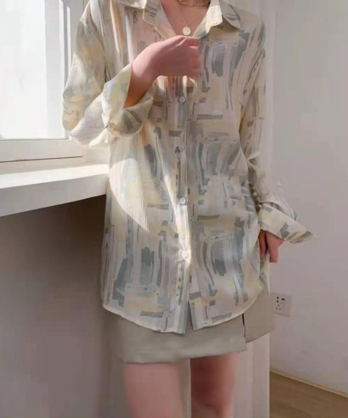 Jewelobe（ジュエローブ）の「水彩柄オーバーシャツ（シャツ/ブラウス・レディース・グリーン/ブルー/ピンク・FREE）」の13枚目の写真