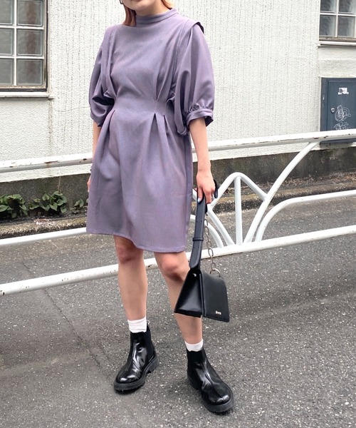 WHO'S WHO gallery(フーズフーギャラリー)の「ペザントスリーブ半袖ミニワンピ(シャツワンピース・レディース・グリーン/オレンジ・FREE)」の1枚目の写真