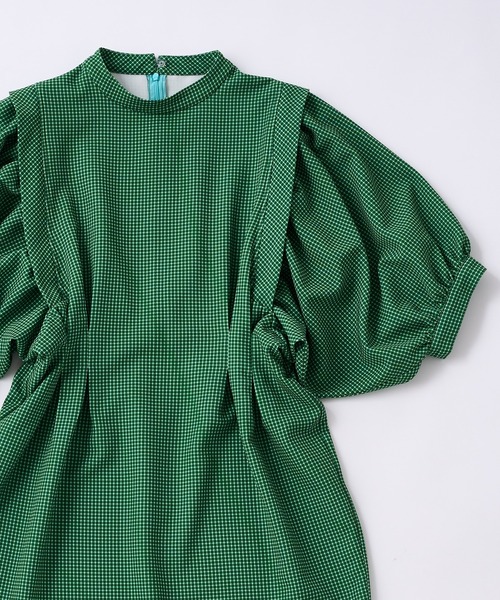 WHO'S WHO gallery(フーズフーギャラリー)の「ペザントスリーブ半袖ミニワンピ(シャツワンピース・レディース・グリーン/オレンジ・FREE)」の18枚目の写真