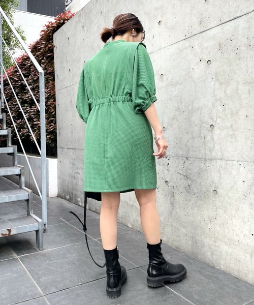 WHO'S WHO gallery(フーズフーギャラリー)の「ペザントスリーブ半袖ミニワンピ(シャツワンピース・レディース・グリーン/オレンジ・FREE)」の8枚目の写真