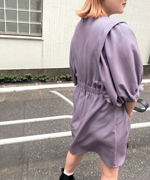 WHO'S WHO gallery(フーズフーギャラリー)の「ペザントスリーブ半袖ミニワンピ(シャツワンピース・レディース・グリーン/オレンジ・FREE)」の14枚目の写真