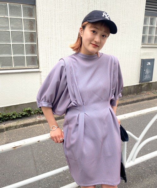 WHO'S WHO gallery(フーズフーギャラリー)の「ペザントスリーブ半袖ミニワンピ(シャツワンピース・レディース・グリーン/オレンジ・FREE)」の9枚目の写真