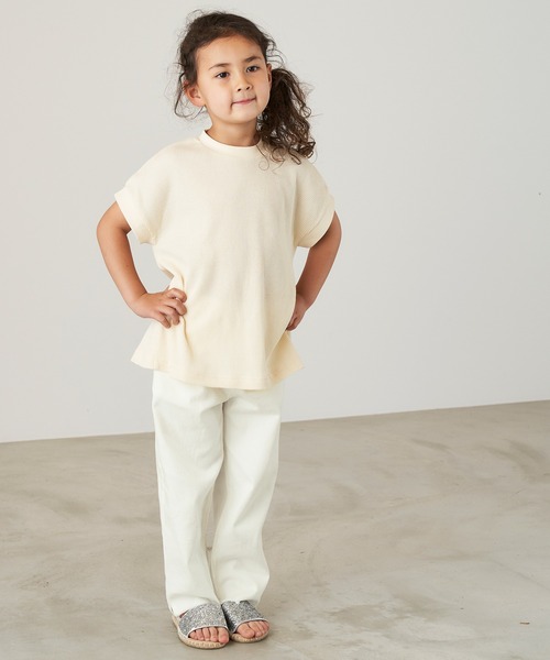 &yam(アンドヤム)の「ライトデニムカットオフデザインサイドスリットイージーパンツ(デニムパンツ・キッズ・ホワイト/インディゴブルー/サックスブルー・120-130cm/130-140cm/110-120cm/140-150cm/150-160cm)」の7枚目の写真